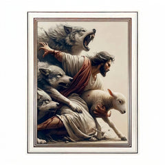 Jesus Protecting Lamb from Wolves - Canvas