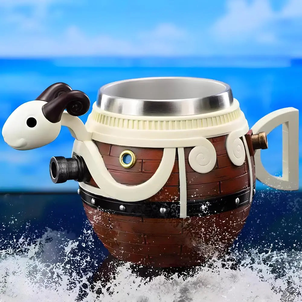Anime One Piece Going Merry ship cup with 304 stainless steel inner liner and pirate cannon detail