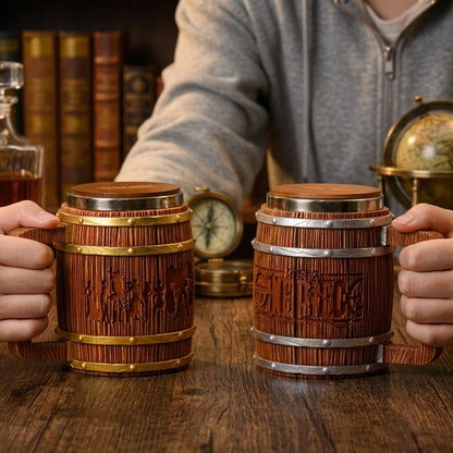 One Piece golden edition wooden barrel mug plus with engraved logo and stainless steel interior