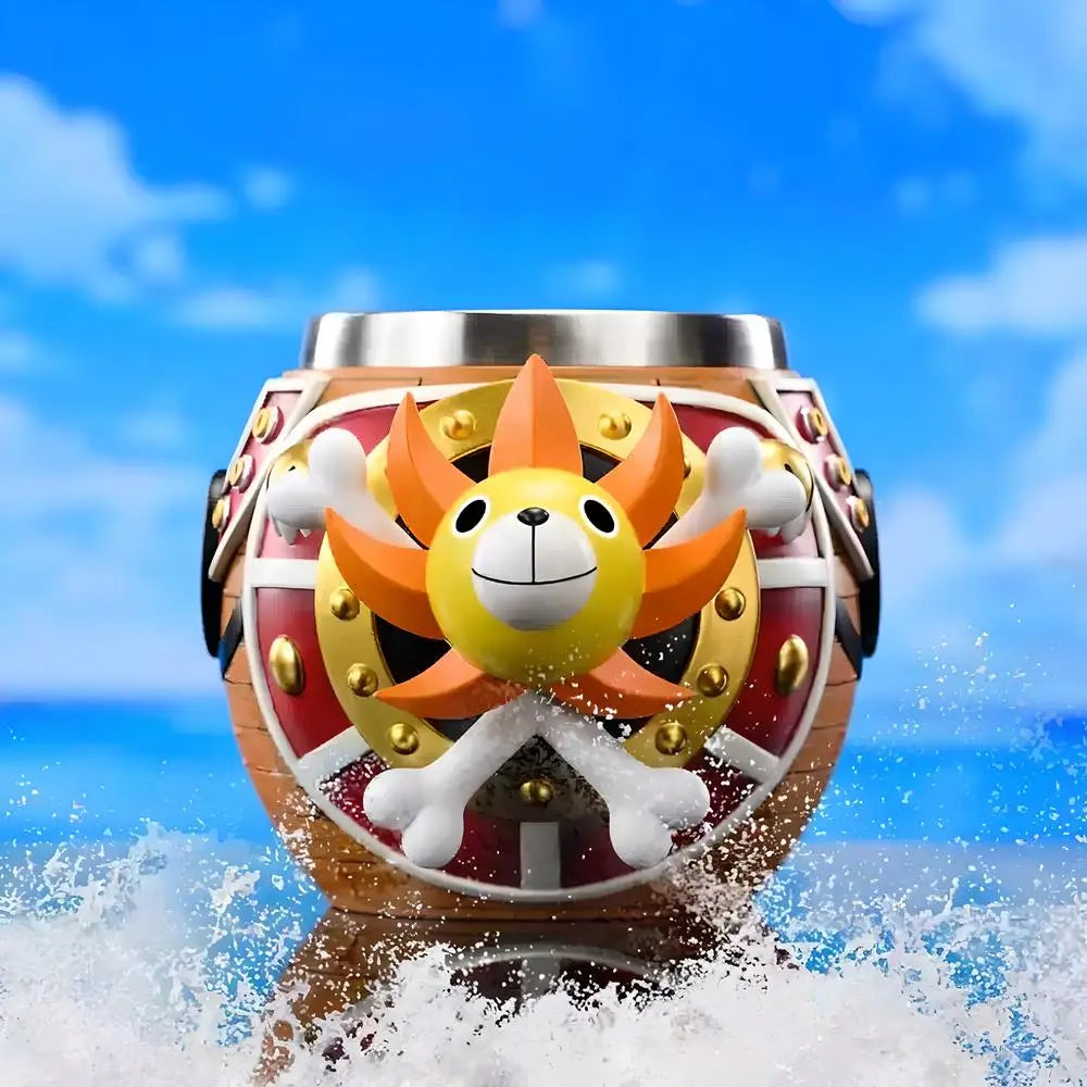 One Piece Thousand Sunny barrel beer mug with lion figurehead emerging from water