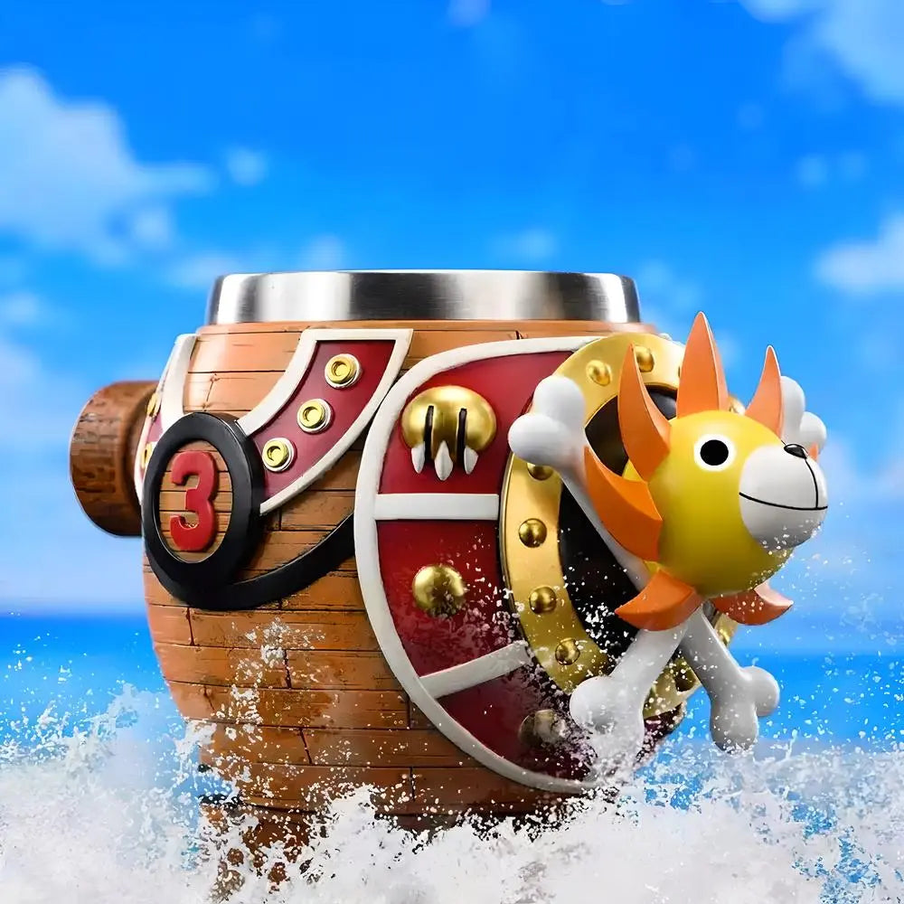 One Piece Thousand Sunny barrel-shaped tankard with number 3 hull detail and lion head handle